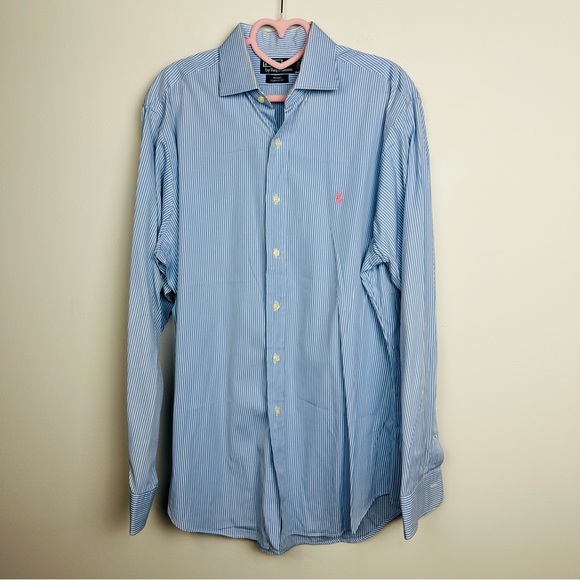 Polo Ralph Lauren Light Blue Striped Long Sleeve Button Down Dress Shirt - Picture 1 of 8